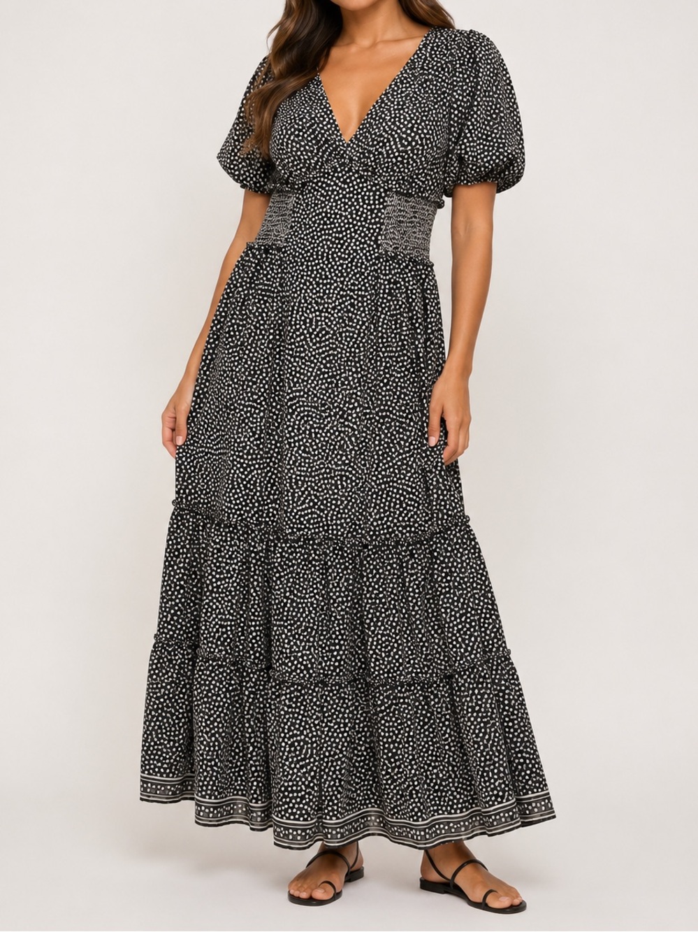 Max Studio Black and White Polka Dot Maxi Dress